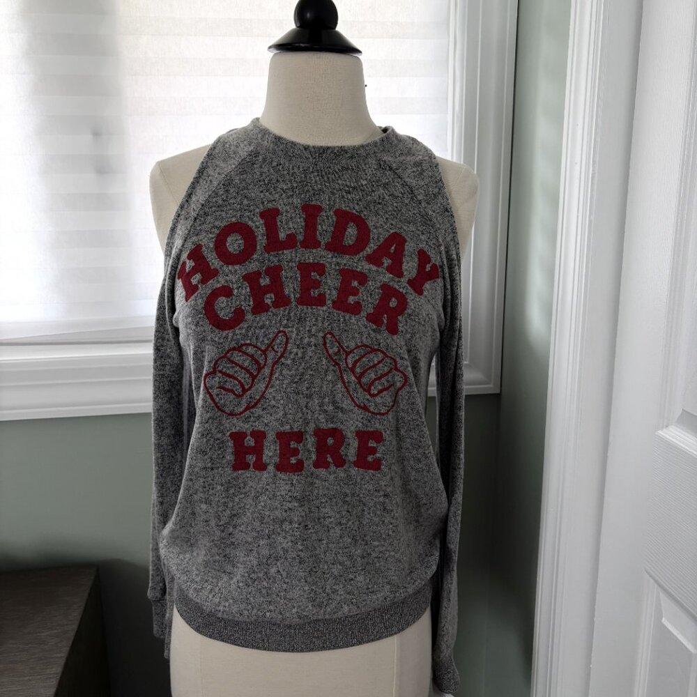 I.O.C. BY ICONS Cold Shoulder "HOLIDAY CHEER HERE" Top, Size, XS, NWT